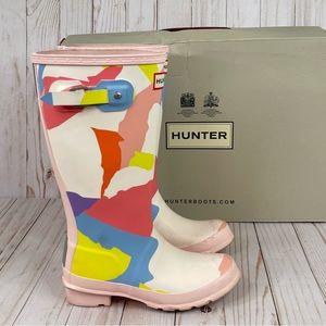 Hunter Org Kids Girls Size 3 Rain Boots Glacial Camo Pink Salt Print